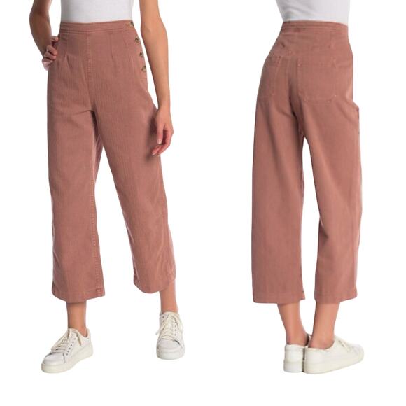Free People Clean Mod Utility Crop Pants Mauve 4 Cotton Wide Leg High Waisted - Picture 1 of 8